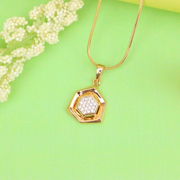 "Geometric Rose Gold Pendant with Crystal Hexagon, XPPT1575 - Picture 2 of 13